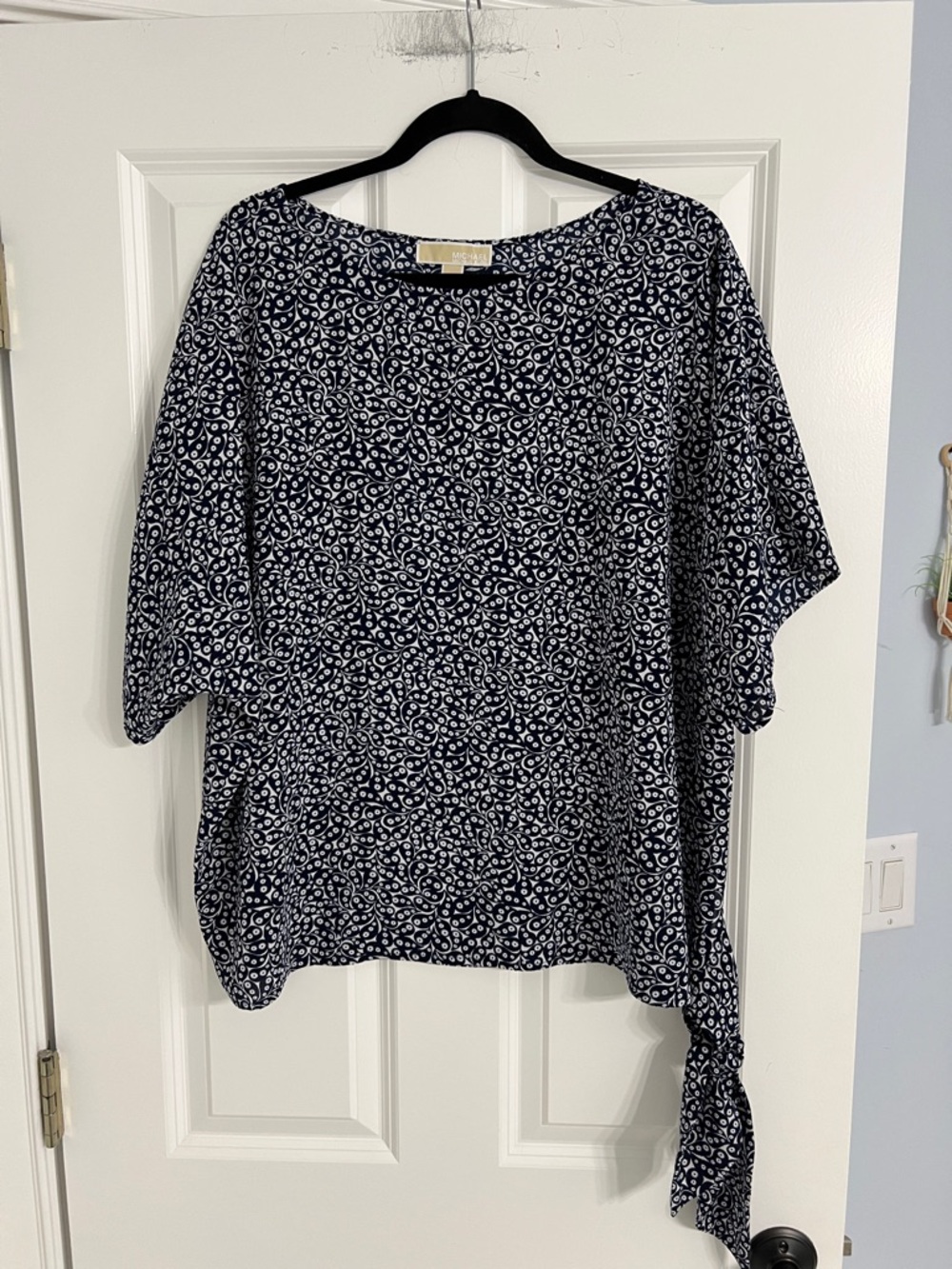 Michael Kors Navy and White Tie-Side Blouse